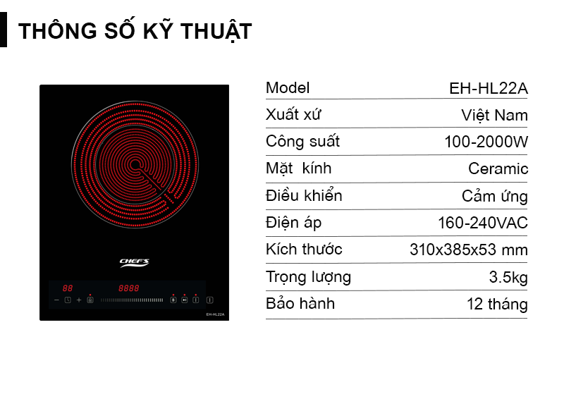 Bếp hồng ngoại Chefs EH-HL22A -13