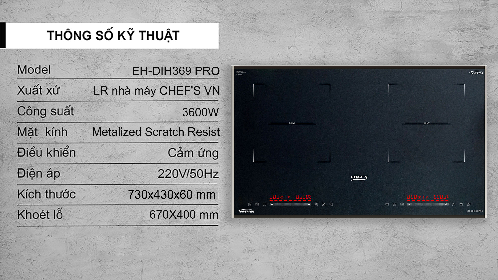 Bếp từ đôi Chefs EH-DIH369 PRO -24