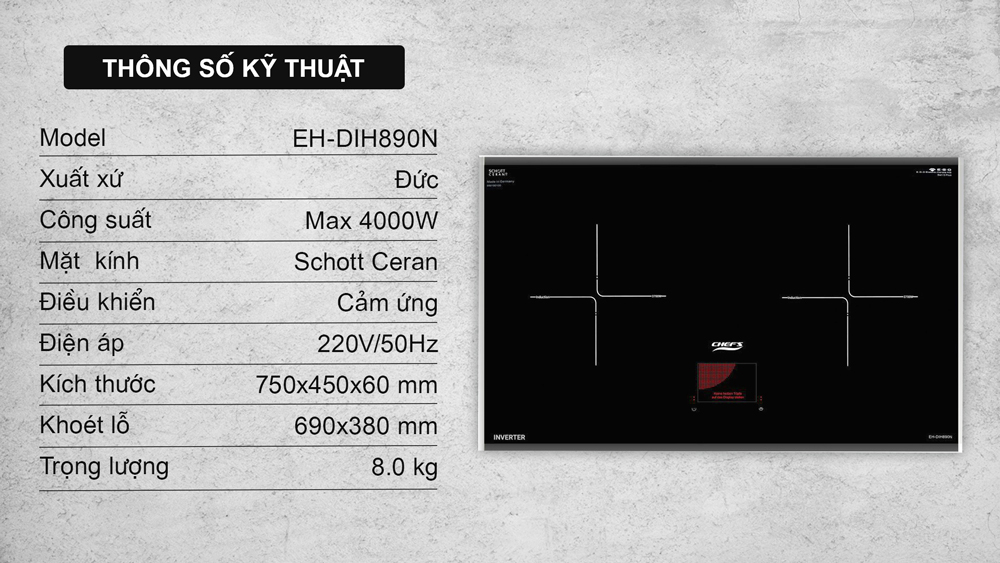 Bếp từ đôi Chefs EH-DIH890N -13