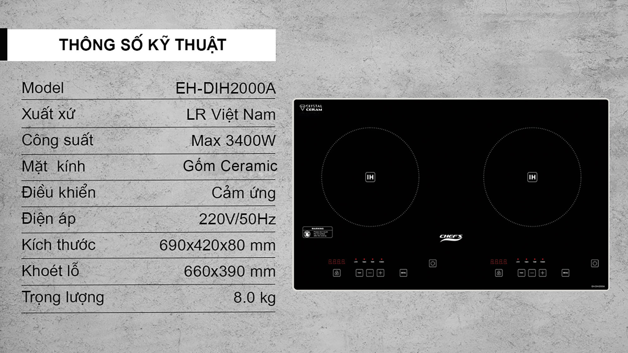 Bếp từ đôi Chefs EH-DIH2000A -17
