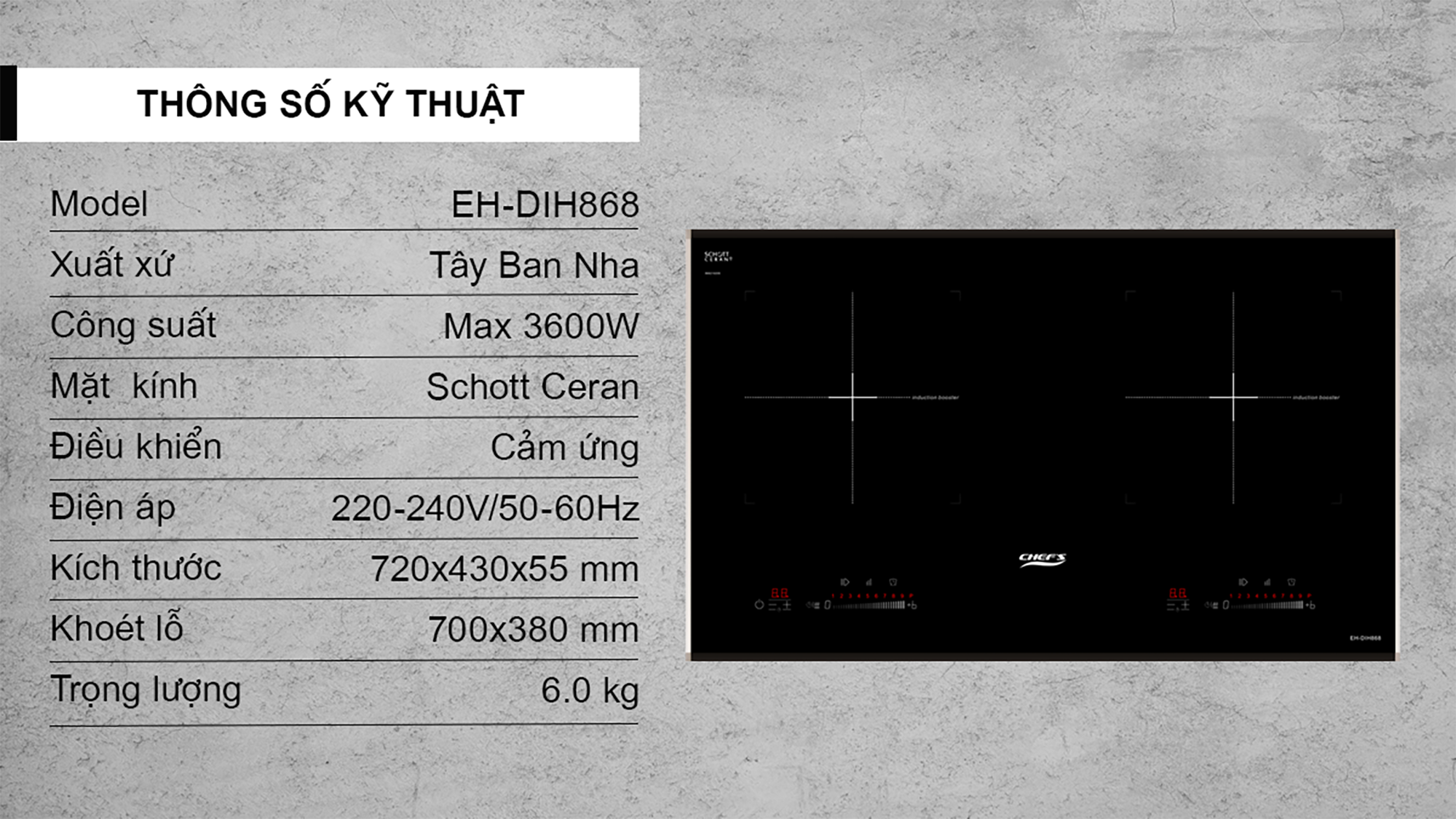 Bếp từ đôi Chefs EH-DIH868 -12