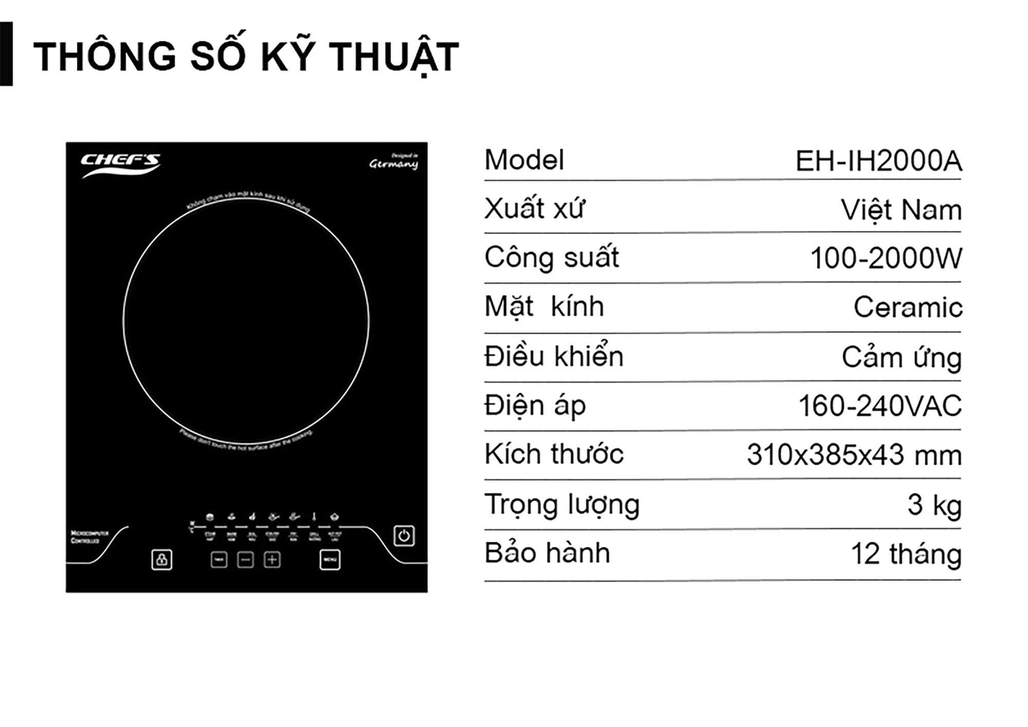 Bếp từ đơn Chefs EH-IH2000A -15