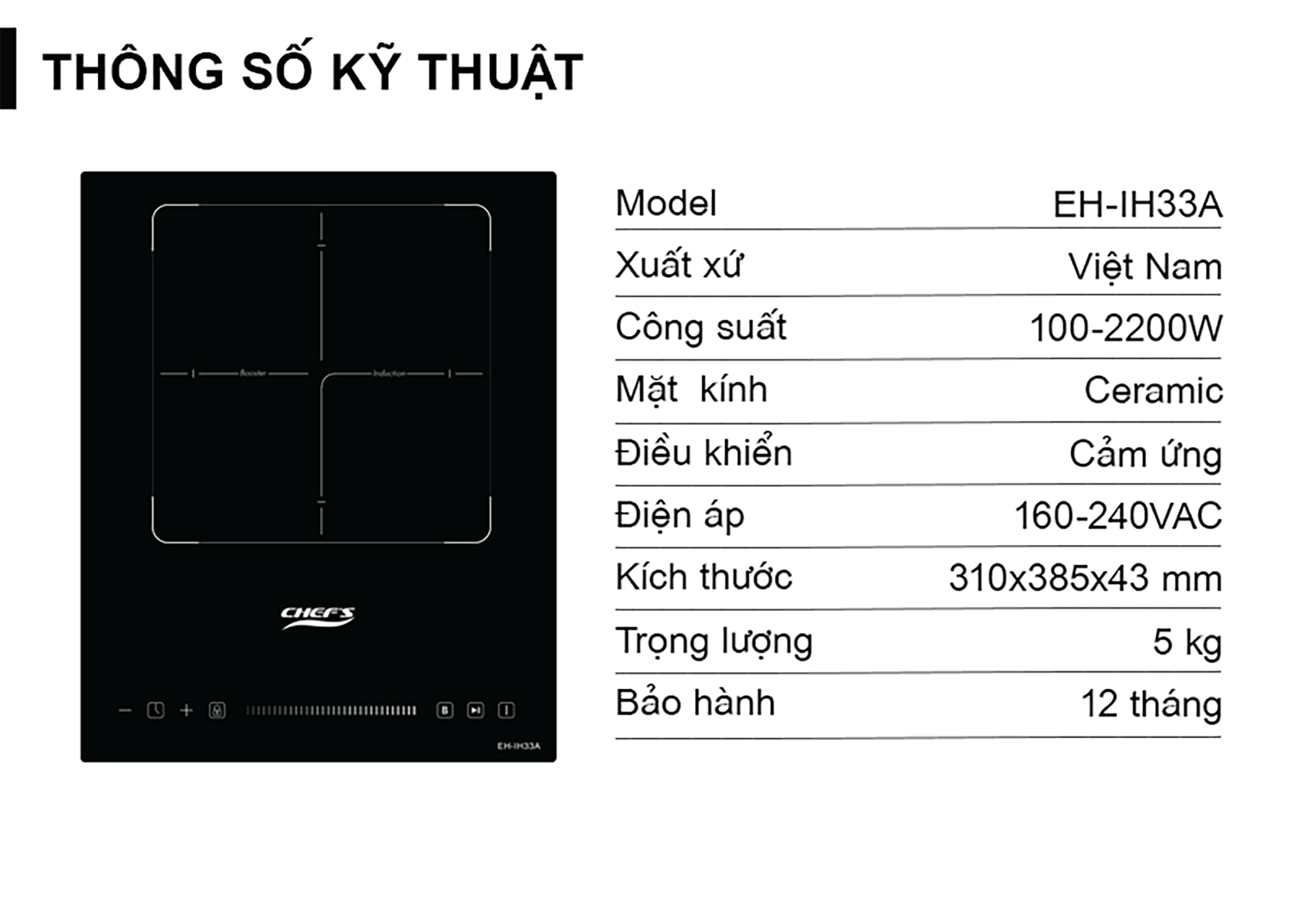 Bếp từ đơn âm Chefs EH-IH33A -14